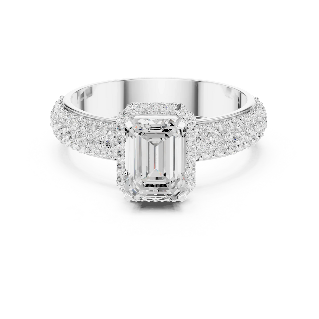 1.44 CTW 10K White Gold Halo Emerald VVS1 Moissanite Engagement Ring