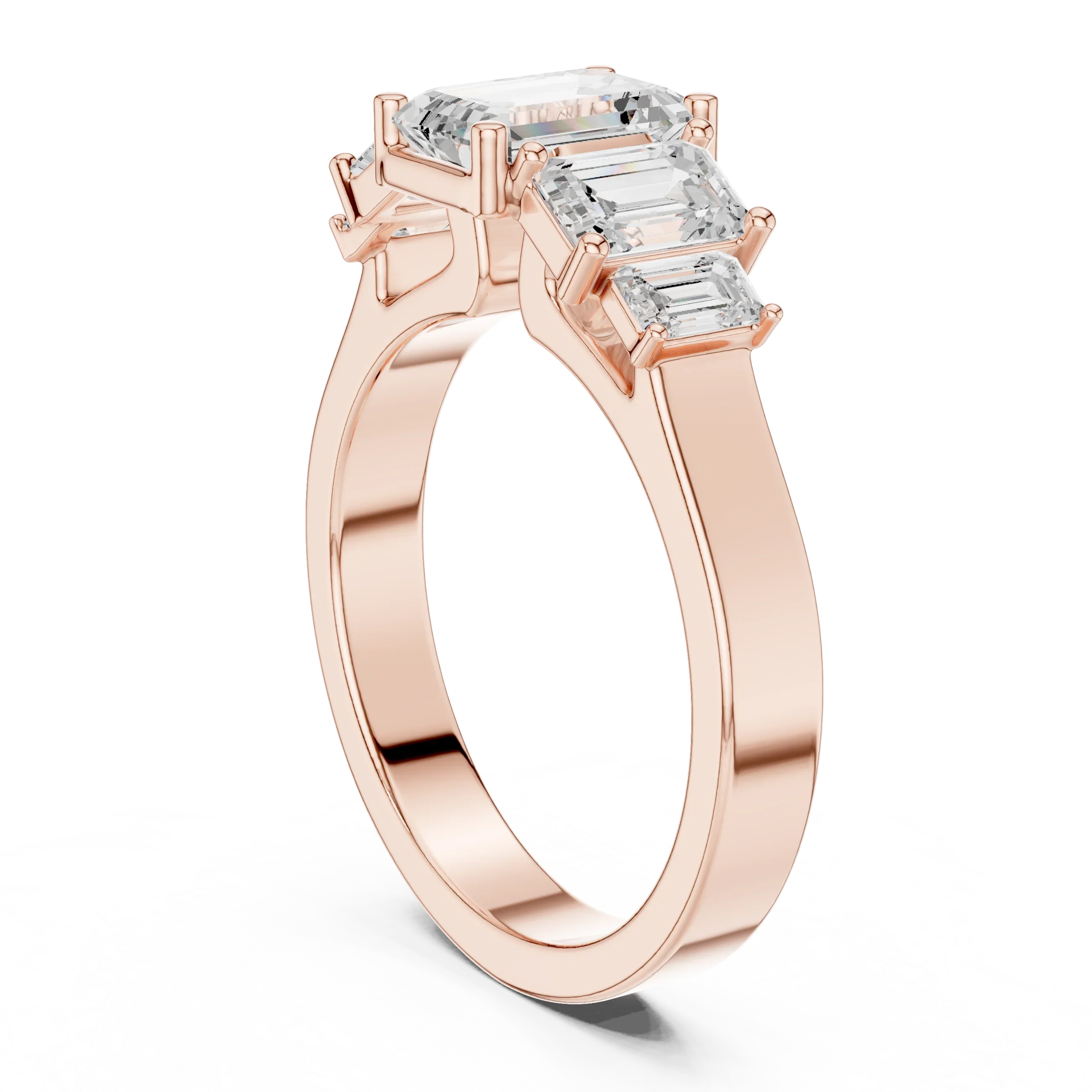 10K Gold Emerald Cut Moissanite 5 Stone Engagement Ring Handmade Bridal Ring