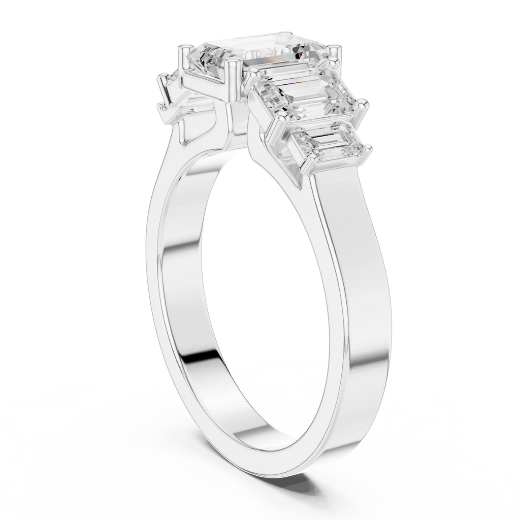 10K Gold Emerald Cut Moissanite 5 Stone Engagement Ring Handmade Bridal Ring