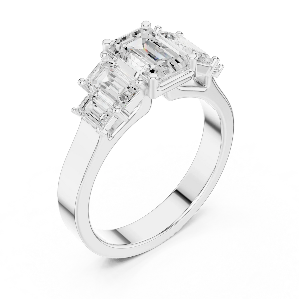 10K Gold Emerald Cut Moissanite 5 Stone Engagement Ring Handmade Bridal Ring