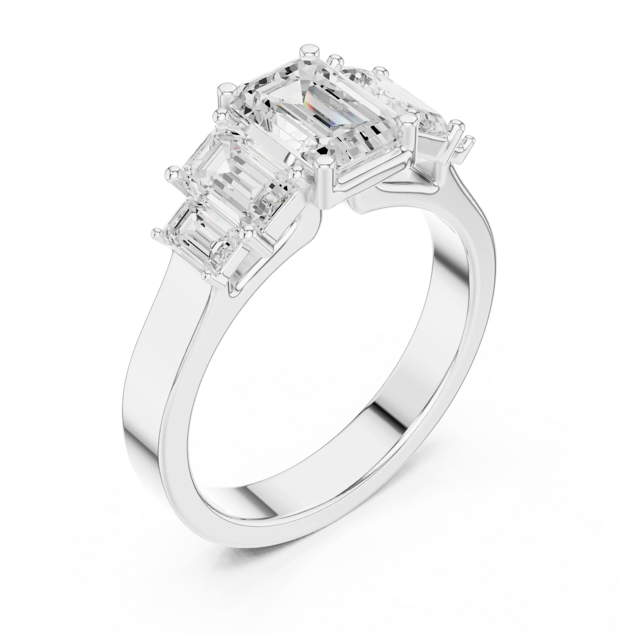 10K Gold Emerald Cut Moissanite 5 Stone Engagement Ring Handmade Bridal Ring