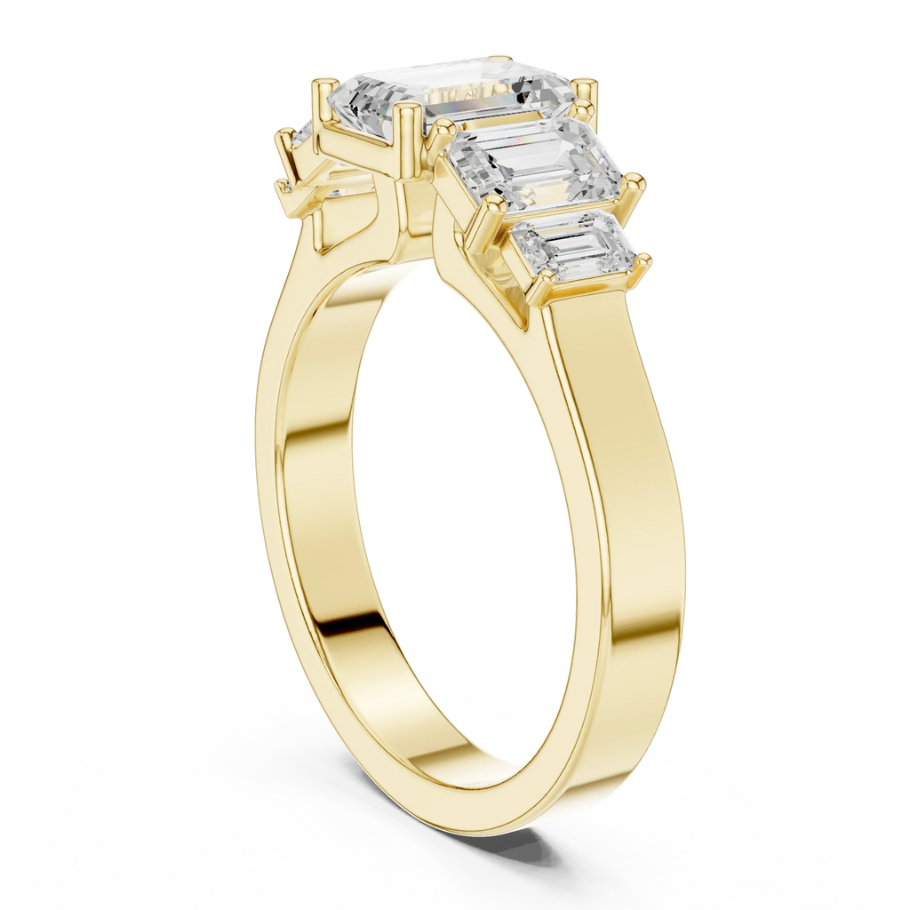 10K Gold Emerald Cut Moissanite 5 Stone Engagement Ring Handmade Bridal Ring