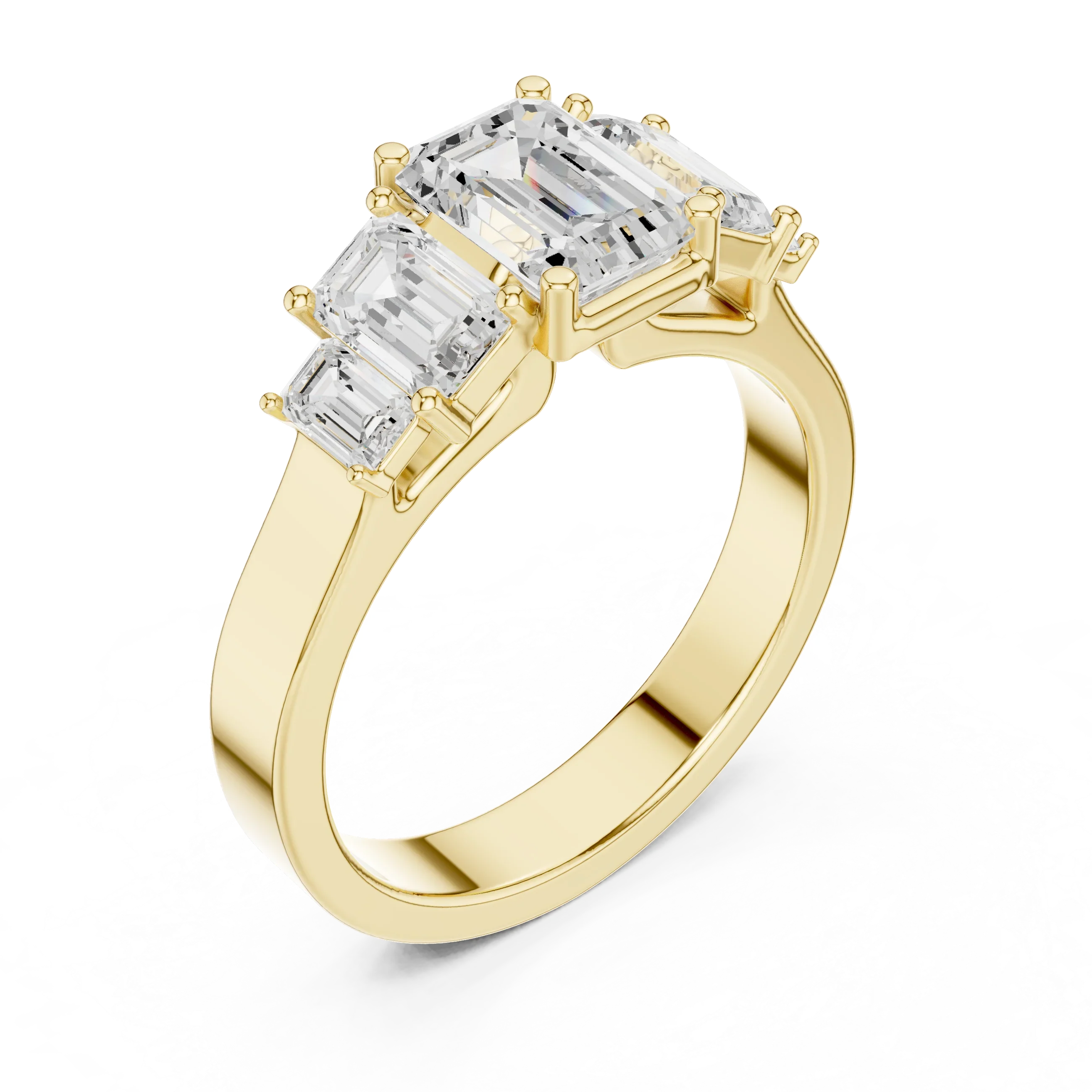 10K Gold Emerald Cut Moissanite 5 Stone Engagement Ring Handmade Bridal Ring