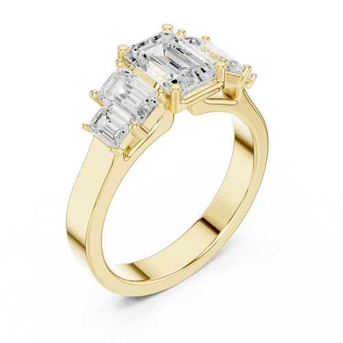10K Gold Emerald Cut Moissanite 5 Stone Engagement Ring Handmade Bridal Ring