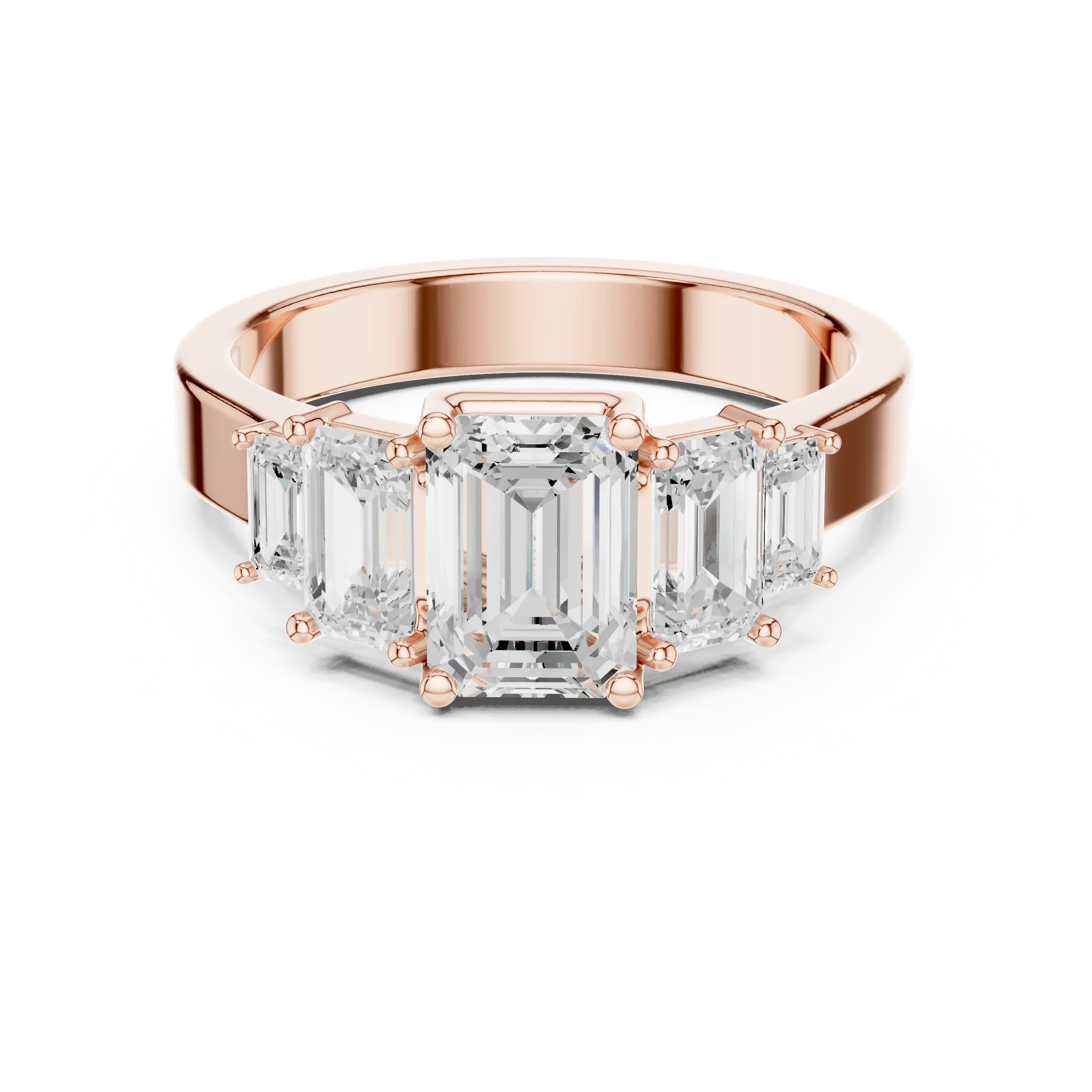 10K Gold Emerald Cut Moissanite 5 Stone Engagement Ring Handmade Bridal Ring