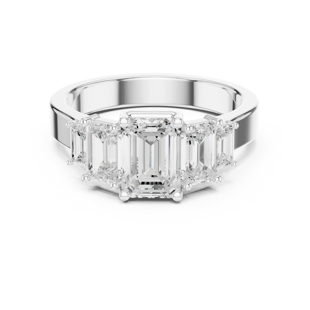 10K Gold Emerald Cut Moissanite 5 Stone Engagement Ring Handmade Bridal Ring