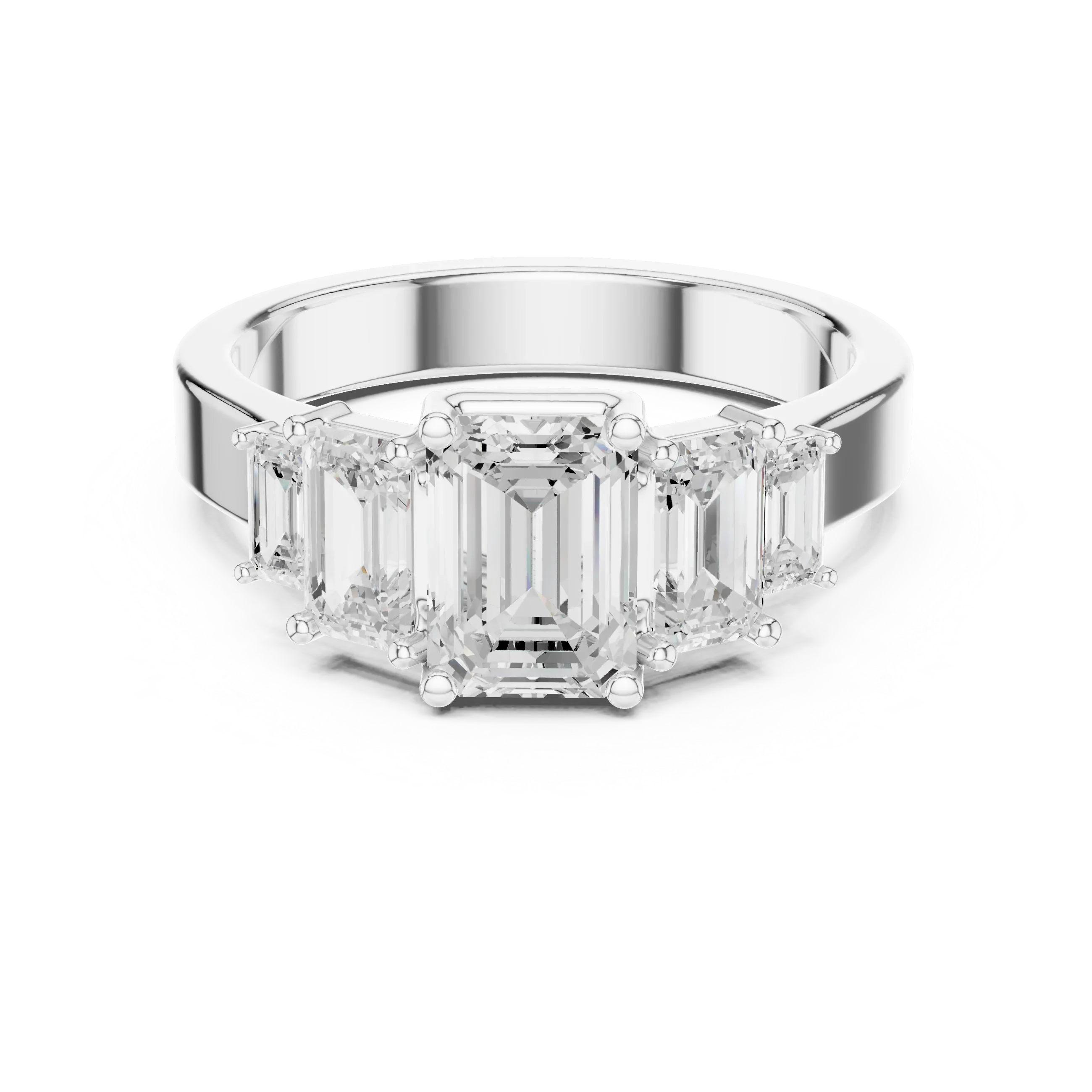 10K Gold Emerald Cut Moissanite 5 Stone Engagement Ring Handmade Bridal Ring