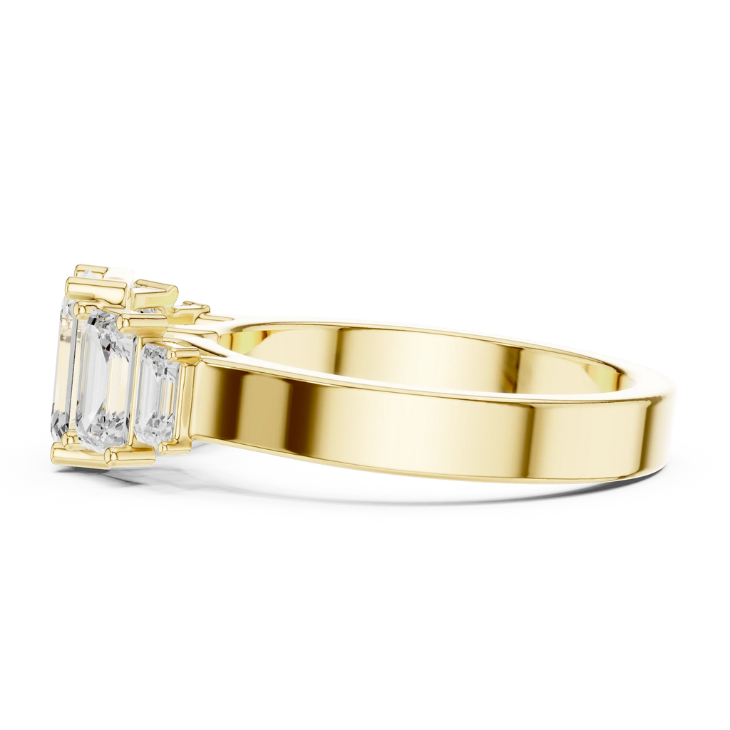 10K Gold Emerald Cut Moissanite 5 Stone Engagement Ring Handmade Bridal Ring