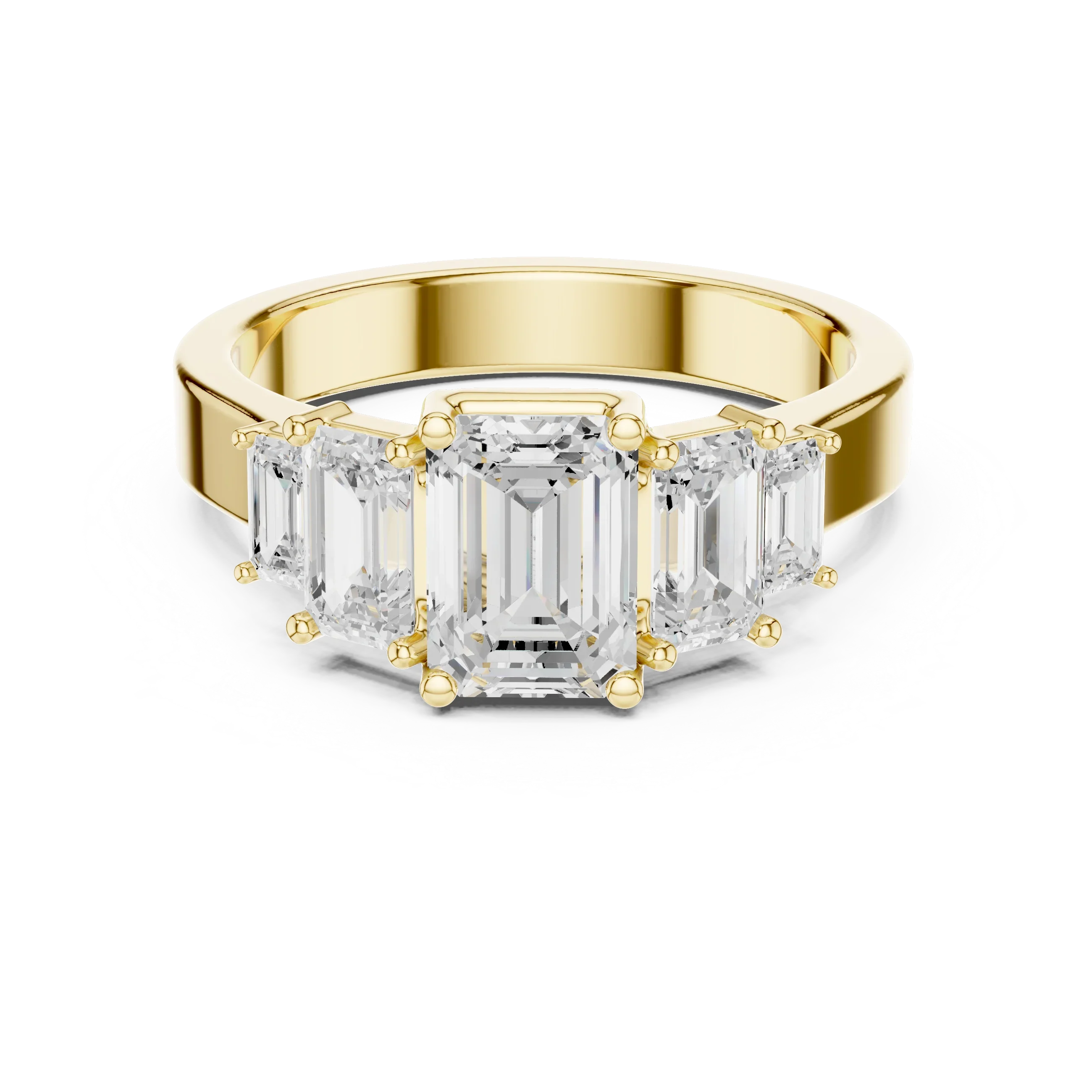 10K Gold Emerald Cut Moissanite 5 Stone Engagement Ring Handmade Bridal Ring