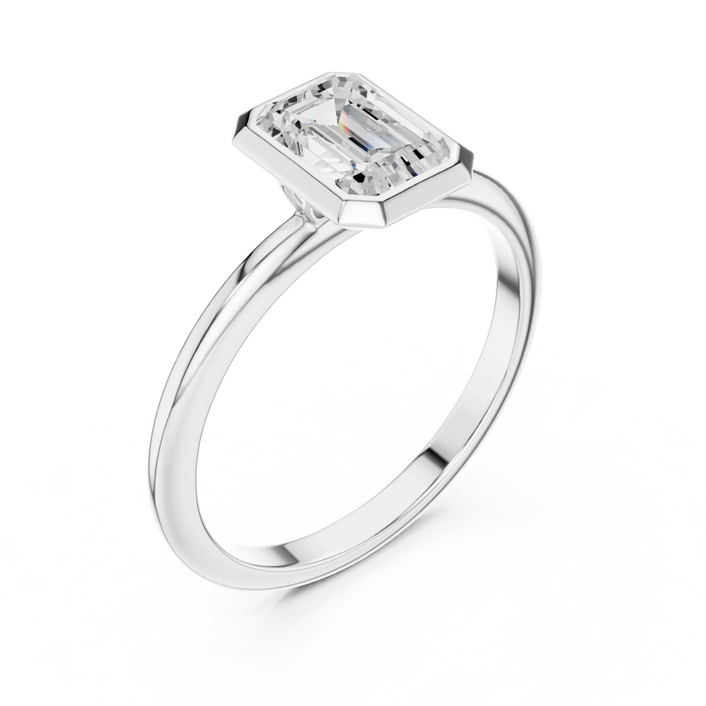 10K White Gold 1.00 CT Moissanite Emerald Solitaire Ring
