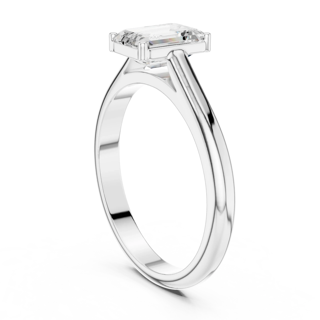 10K White Gold Emerald 1.00 CT Cathedral Moissanite Solitaire Ring