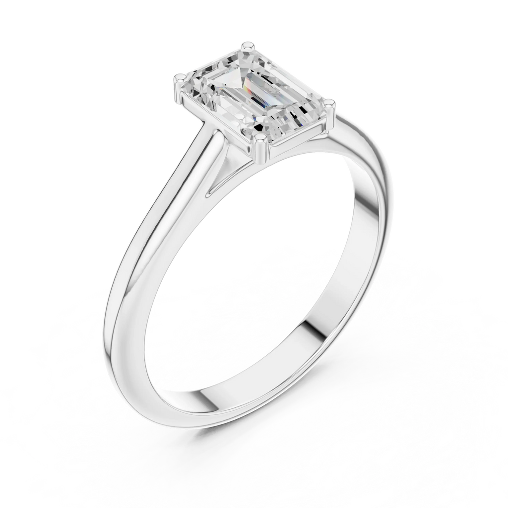 10K White Gold Emerald 1.00 CT Cathedral Moissanite Solitaire Ring