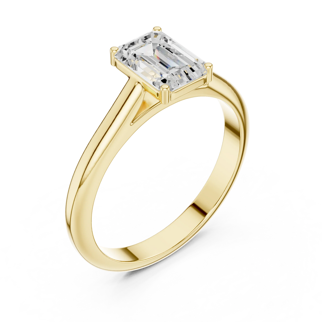 10K White Gold Emerald 1.00 CT Cathedral Moissanite Solitaire Ring