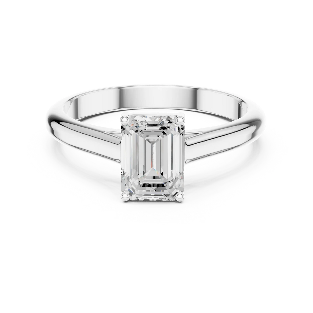 10K White Gold Emerald 1.00 CT Cathedral Moissanite Solitaire Ring