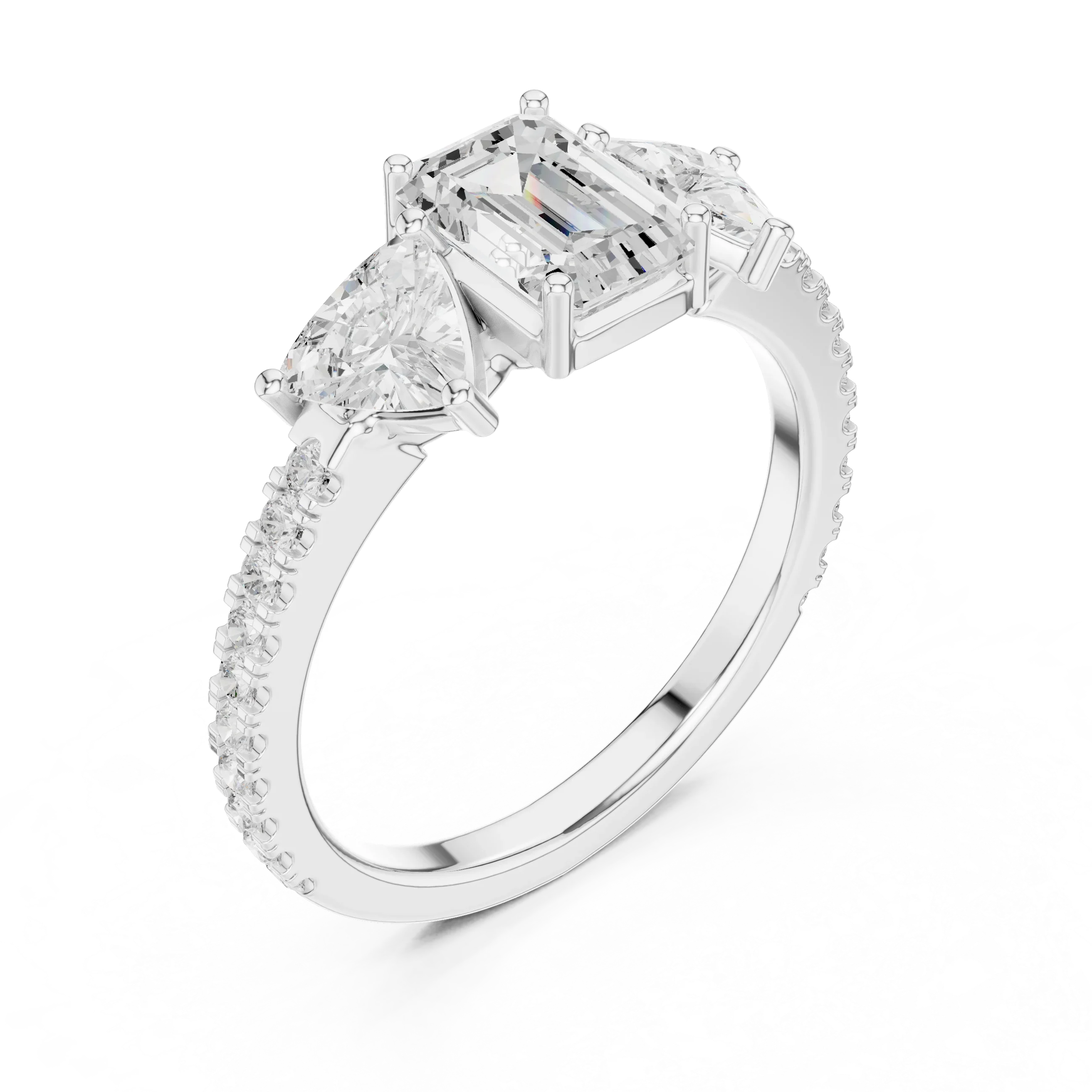 Trilliant Emerald Diamond Engagement Wedding Ring