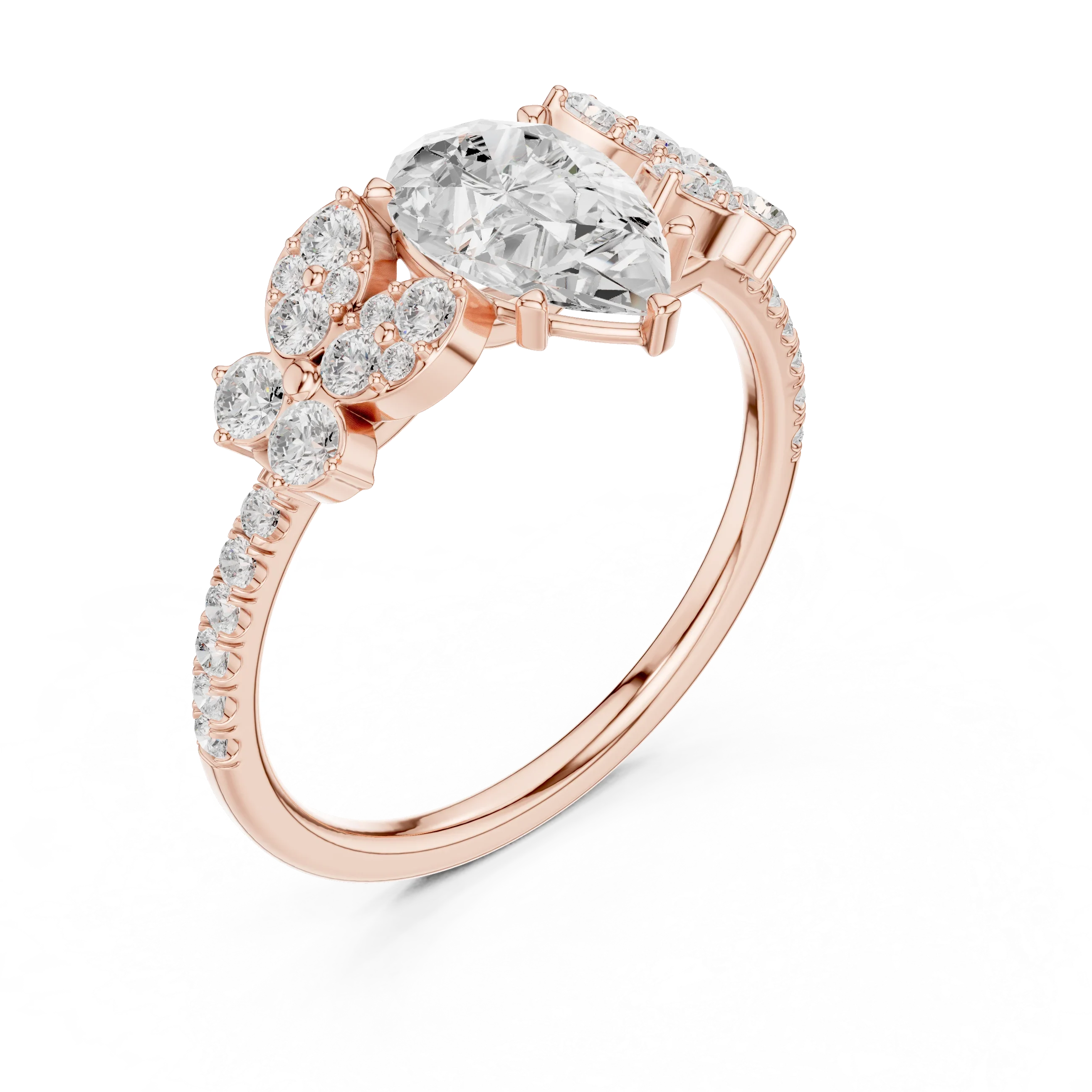 14K White Gold 1.43 CT Pear VVS1 Floral Cluster Moissanite Engagement Ring