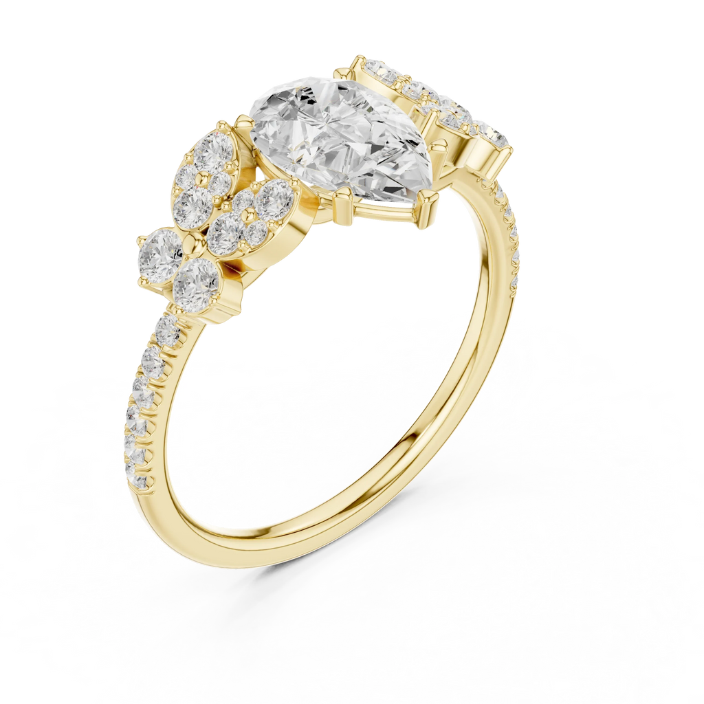 14K White Gold 1.43 CT Pear VVS1 Floral Cluster Moissanite Engagement Ring
