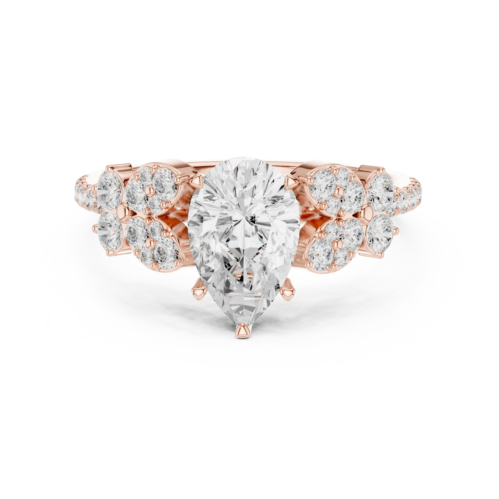 14K White Gold 1.43 CT Pear VVS1 Floral Cluster Moissanite Engagement Ring