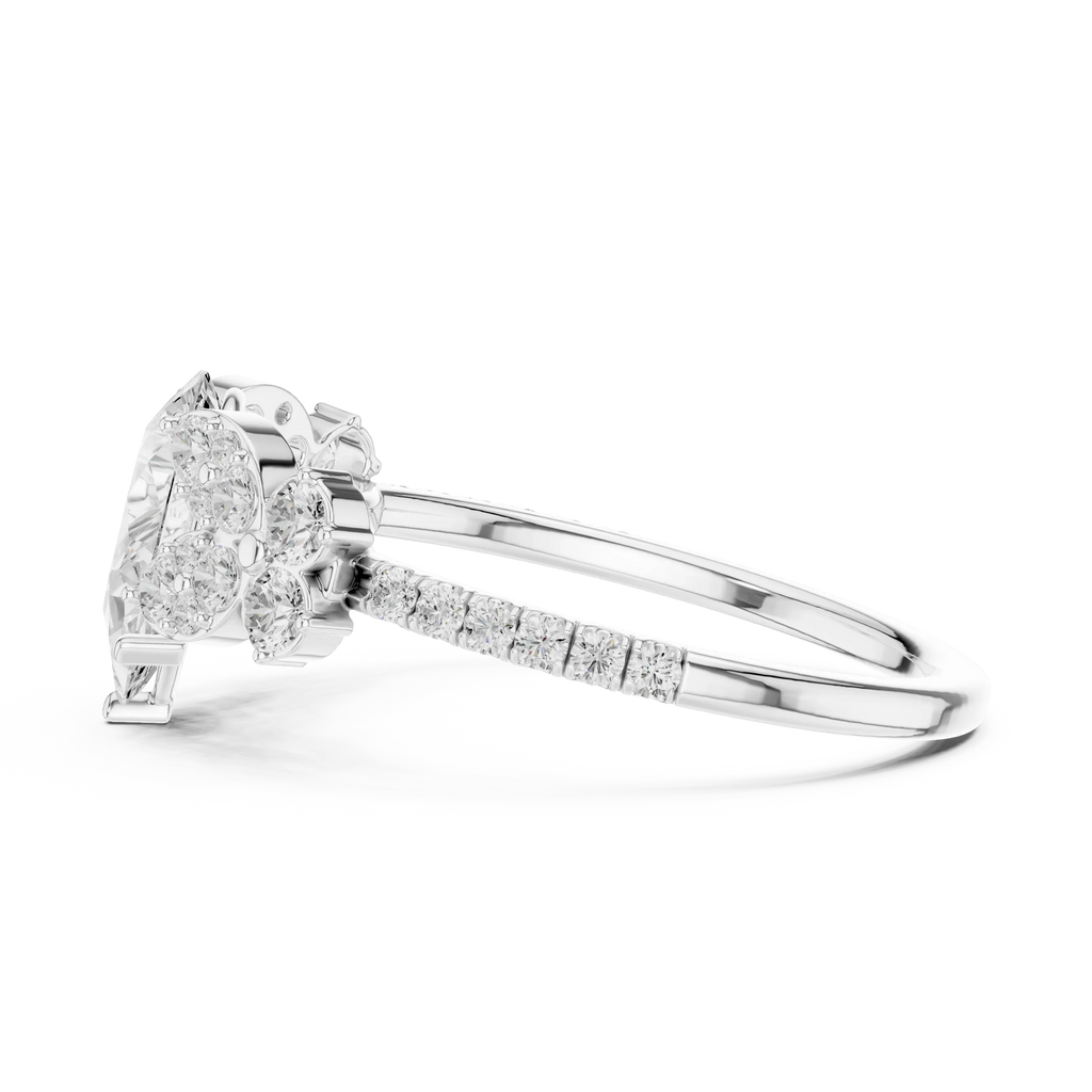 14K White Gold 1.43 CT Pear VVS1 Floral Cluster Moissanite Engagement Ring