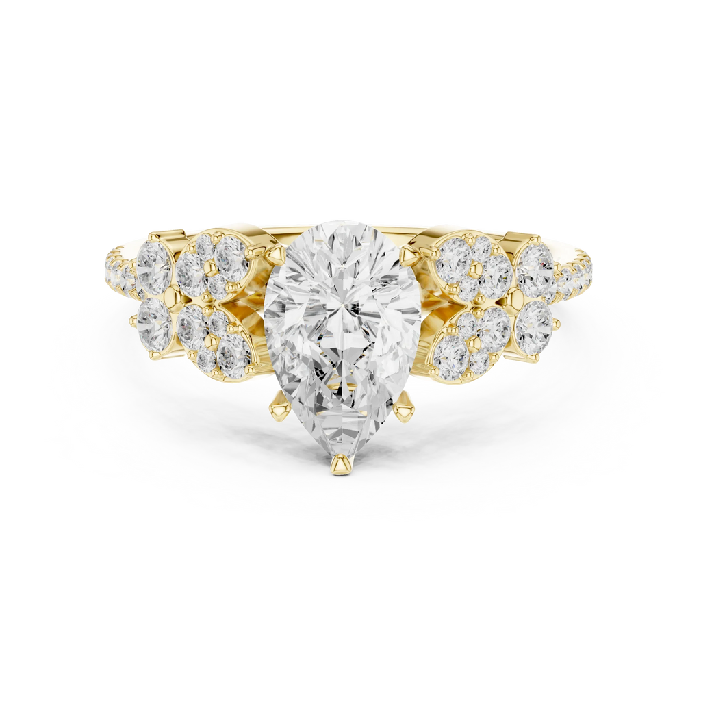 14K White Gold 1.43 CT Pear VVS1 Floral Cluster Moissanite Engagement Ring