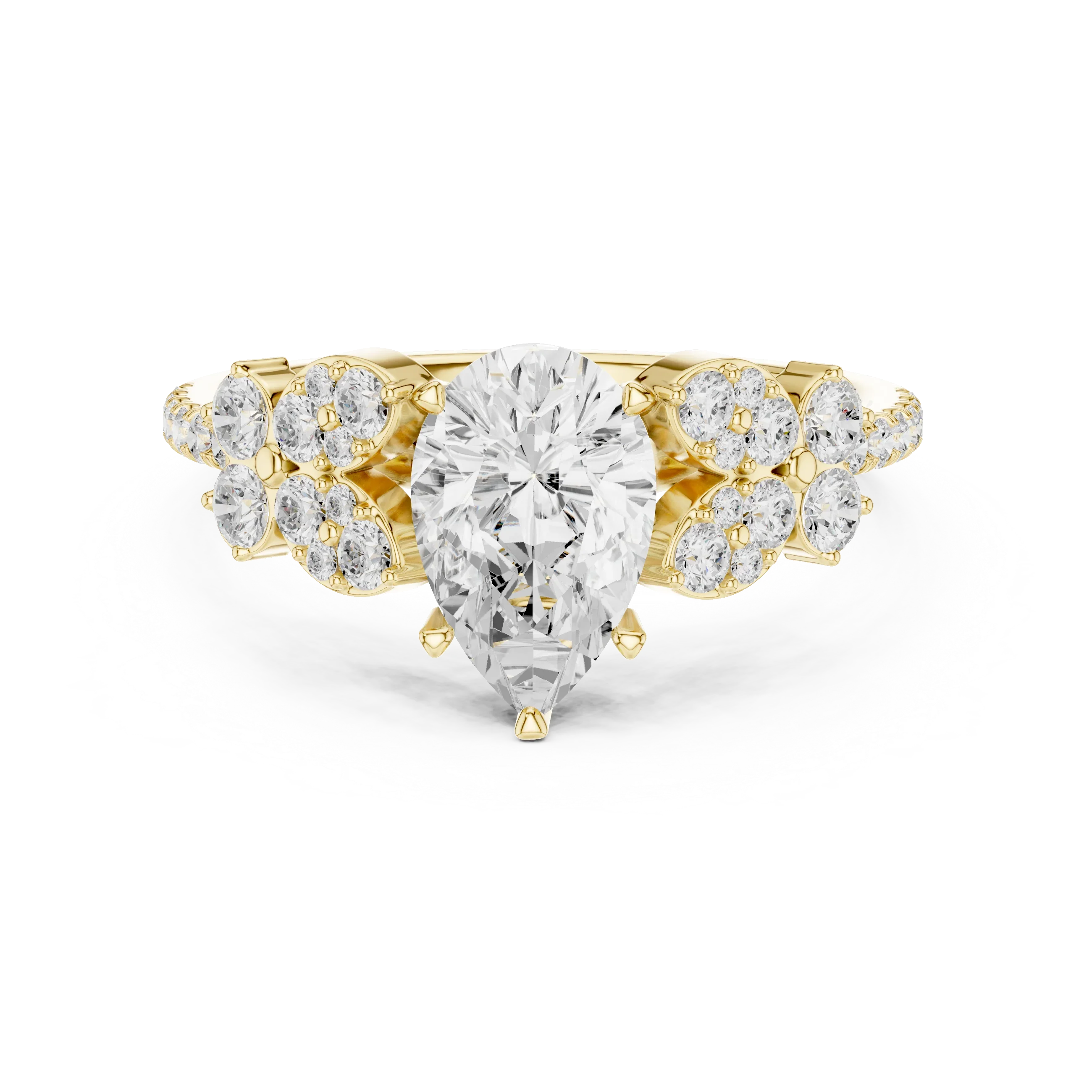 14K White Gold 1.43 CT Pear VVS1 Floral Cluster Moissanite Engagement Ring