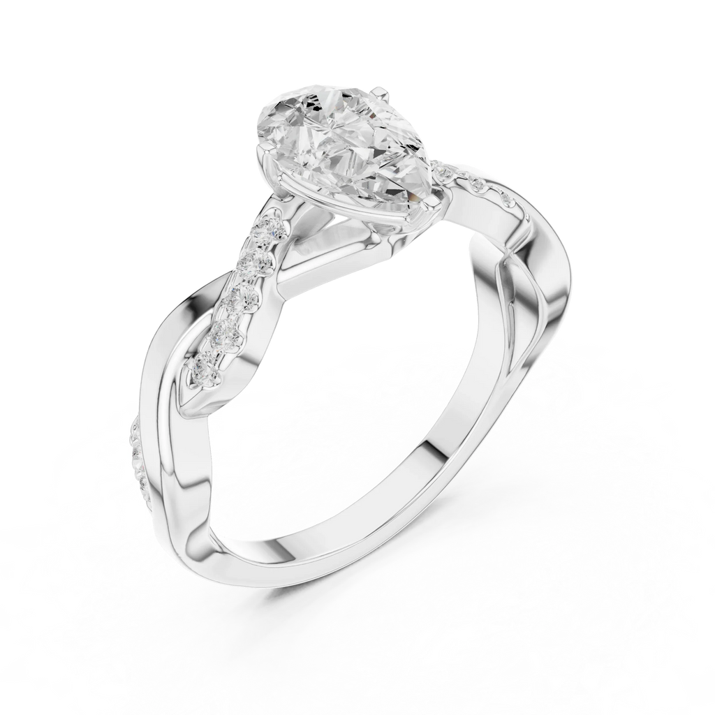 14K White Gold D Color Infinity Pear Moissanite Engagement Ring
