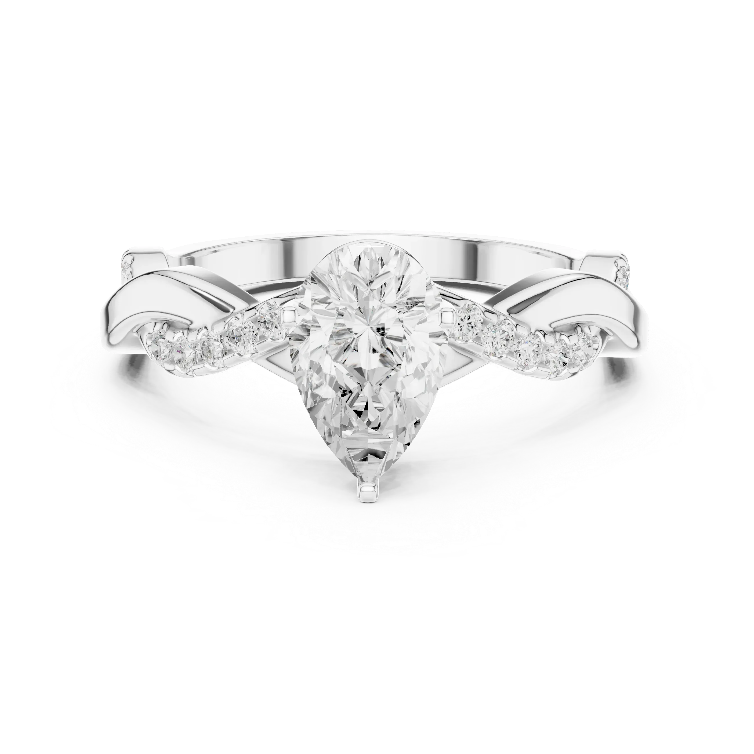 14K White Gold D Color Infinity Pear Moissanite Engagement Ring
