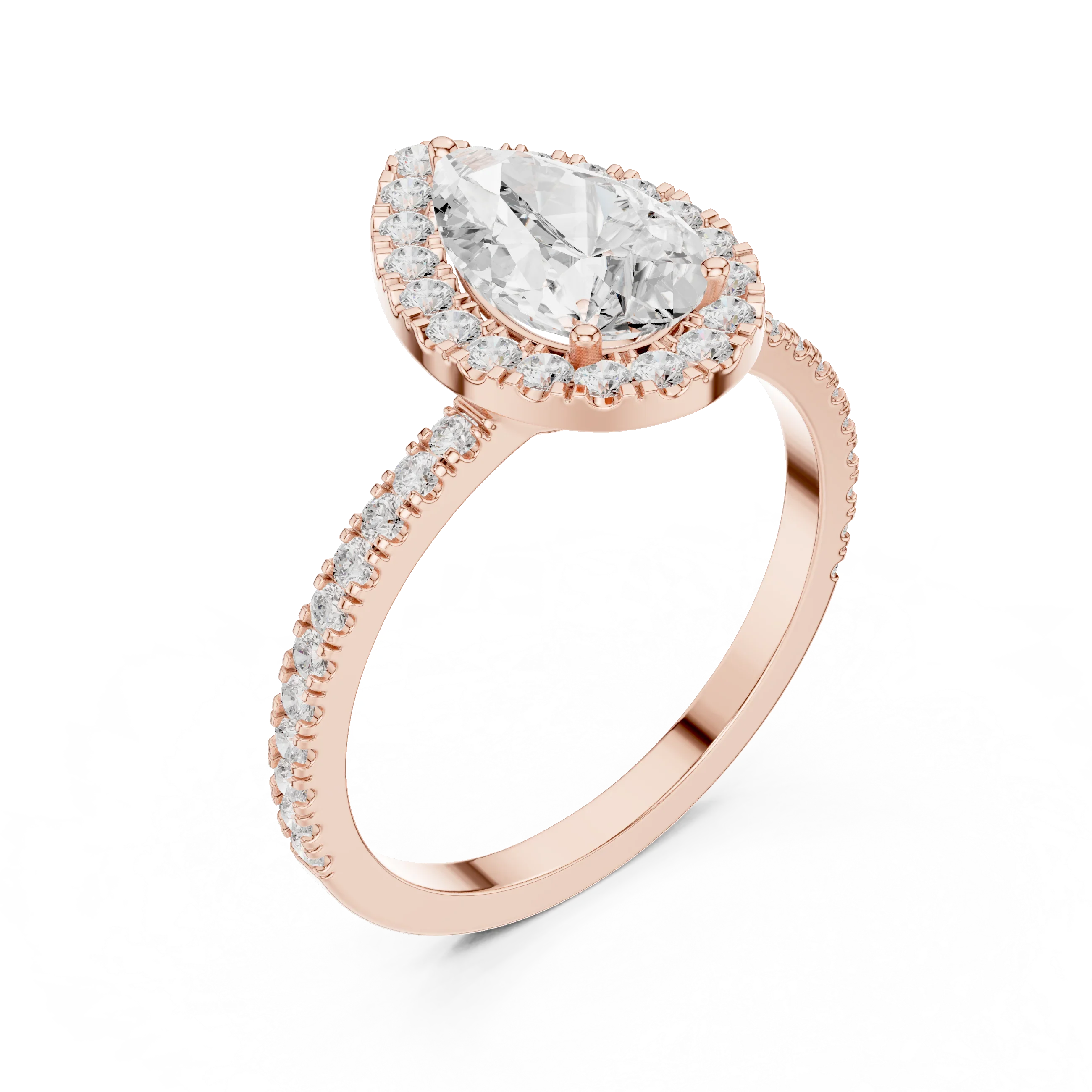 Pear Halo Pave Band 10K Gold VVS1 Lab Diamond Ring IGI-Certified