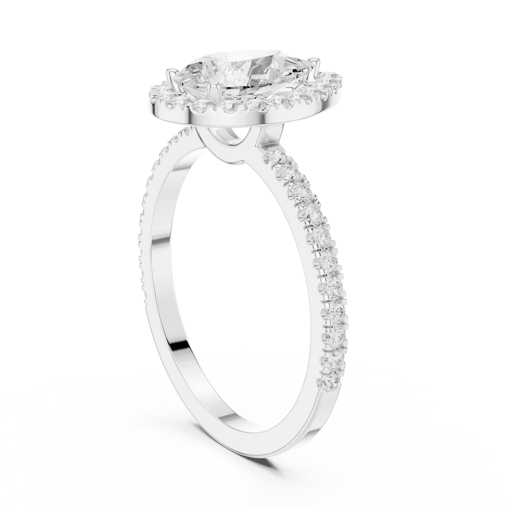 Pear Halo Pave Band 10K Gold VVS1 Lab Diamond Ring IGI-Certified