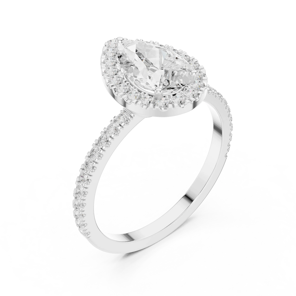 Pear Halo Pave Band 10K Gold VVS1 Lab Diamond Ring IGI-Certified