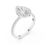 Pear Halo Pave Band 10K Gold VVS1 Lab Diamond Ring IGI-Certified