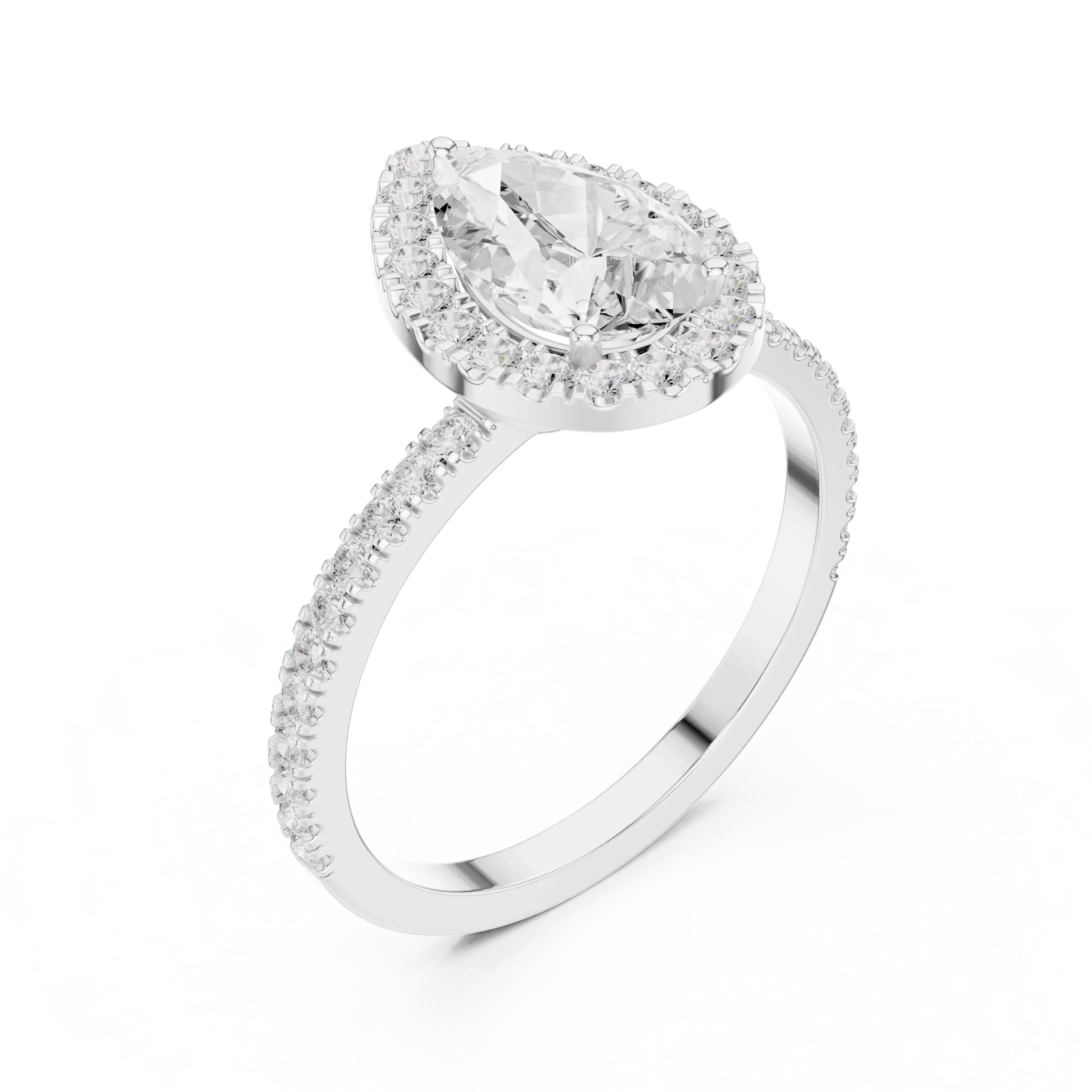 Pear Halo Pave Band 10K Gold VVS1 Lab Diamond Ring IGI-Certified