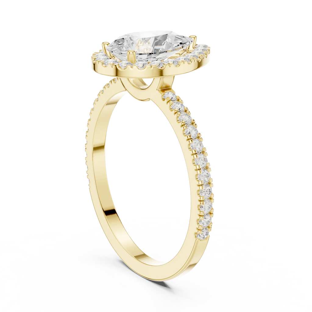Pear Halo Pave Band 10K Gold VVS1 Lab Diamond Ring IGI-Certified