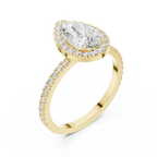 Pear Halo Pave Band 10K Gold VVS1 Lab Diamond Ring IGI-Certified