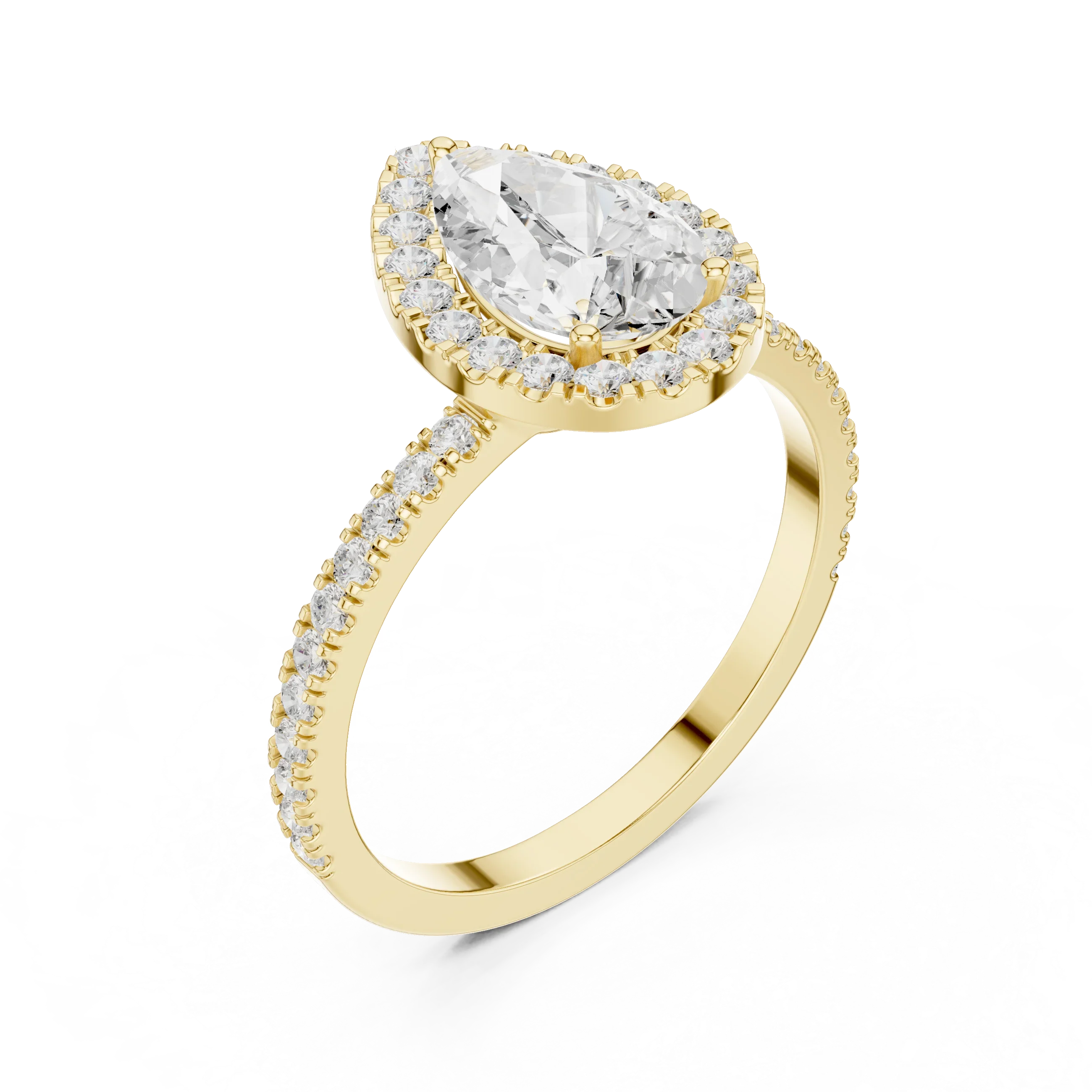 Pear Halo Pave Band 10K Gold VVS1 Lab Diamond Ring IGI-Certified