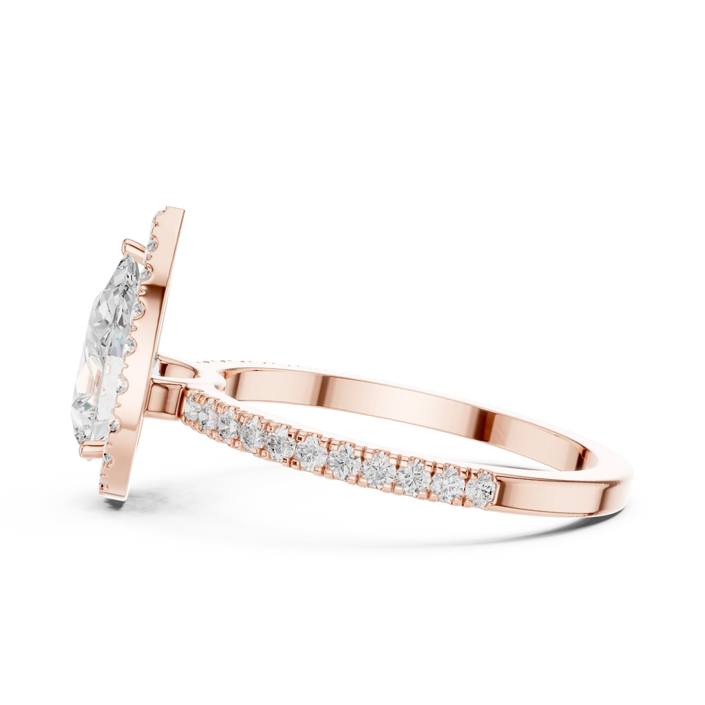 Pear Halo Pave Band 10K Gold VVS1 Lab Diamond Ring IGI-Certified