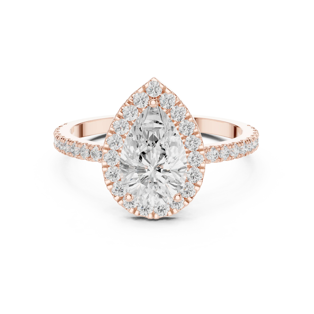 Pear Halo Pave Band 10K Gold VVS1 Lab Diamond Ring IGI-Certified