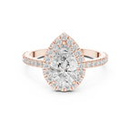 Pear Halo Pave Band 10K Gold VVS1 Lab Diamond Ring IGI-Certified
