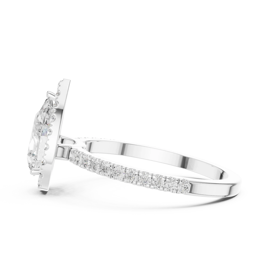Pear Halo Pave Band 10K Gold VVS1 Lab Diamond Ring IGI-Certified