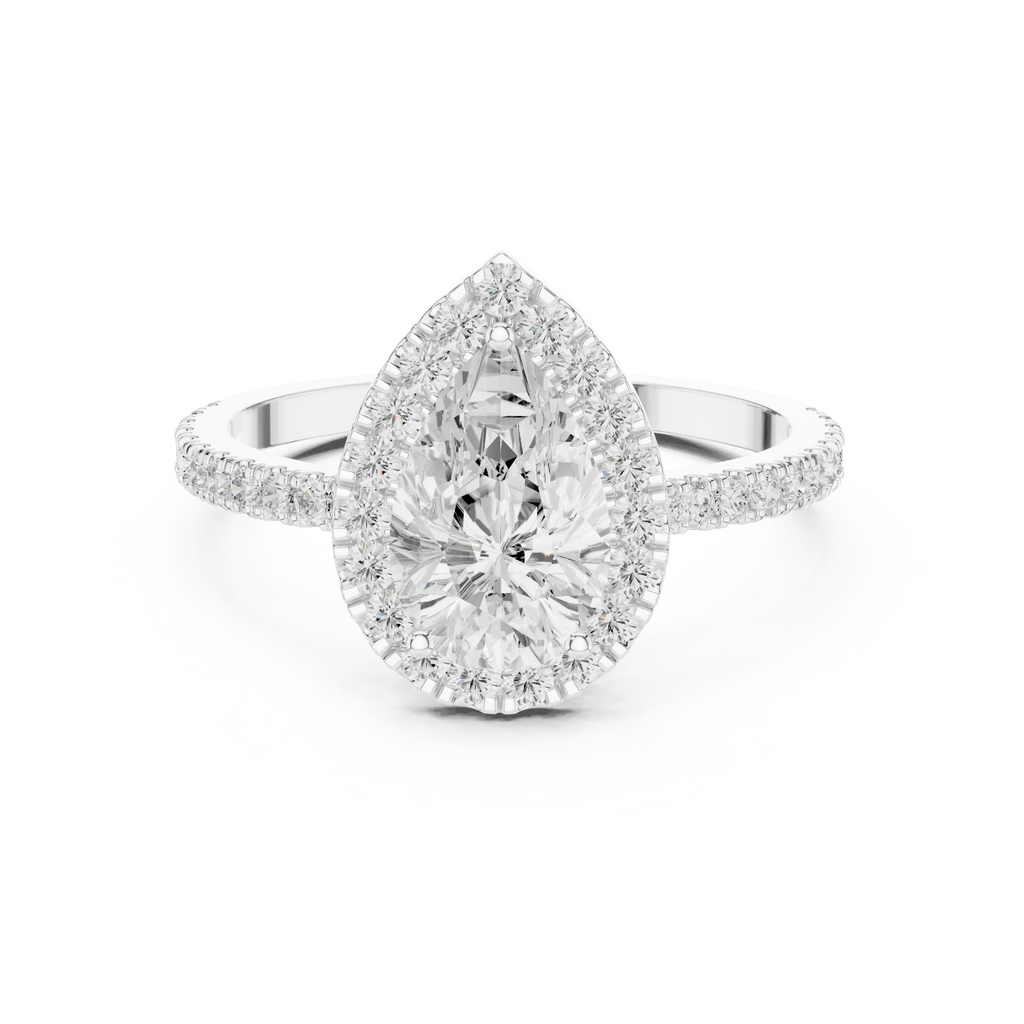 Pear Halo Pave Band 10K Gold VVS1 Lab Diamond Ring IGI-Certified