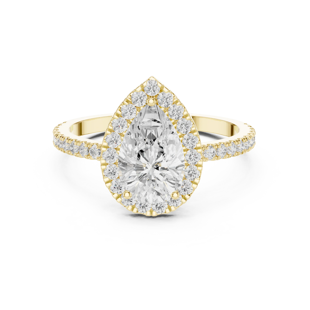 Pear Halo Pave Band 10K Gold VVS1 Lab Diamond Ring IGI-Certified