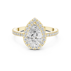 Pear Halo Pave Band 10K Gold VVS1 Lab Diamond Ring IGI-Certified