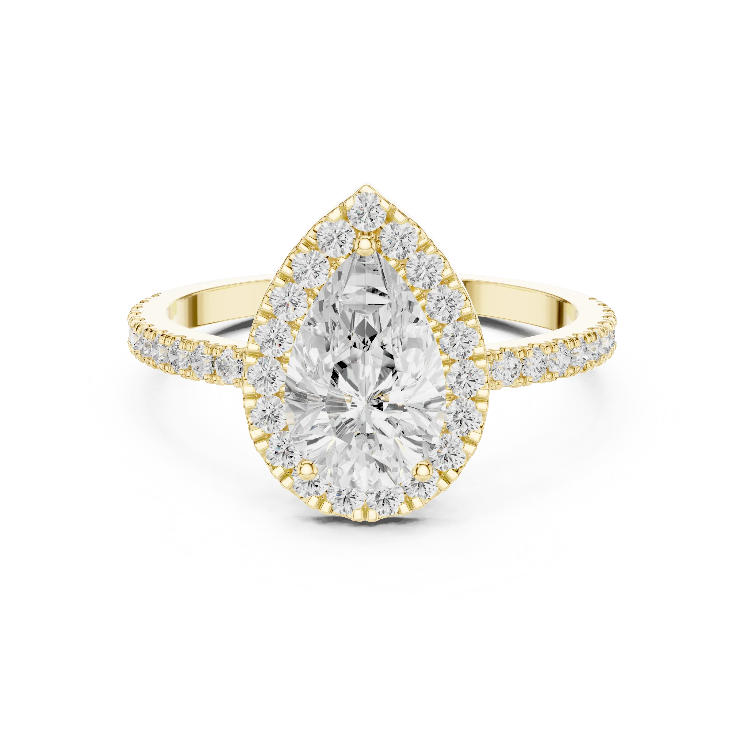 Pear Halo Pave Band 10K Gold VVS1 Lab Diamond Ring IGI-Certified