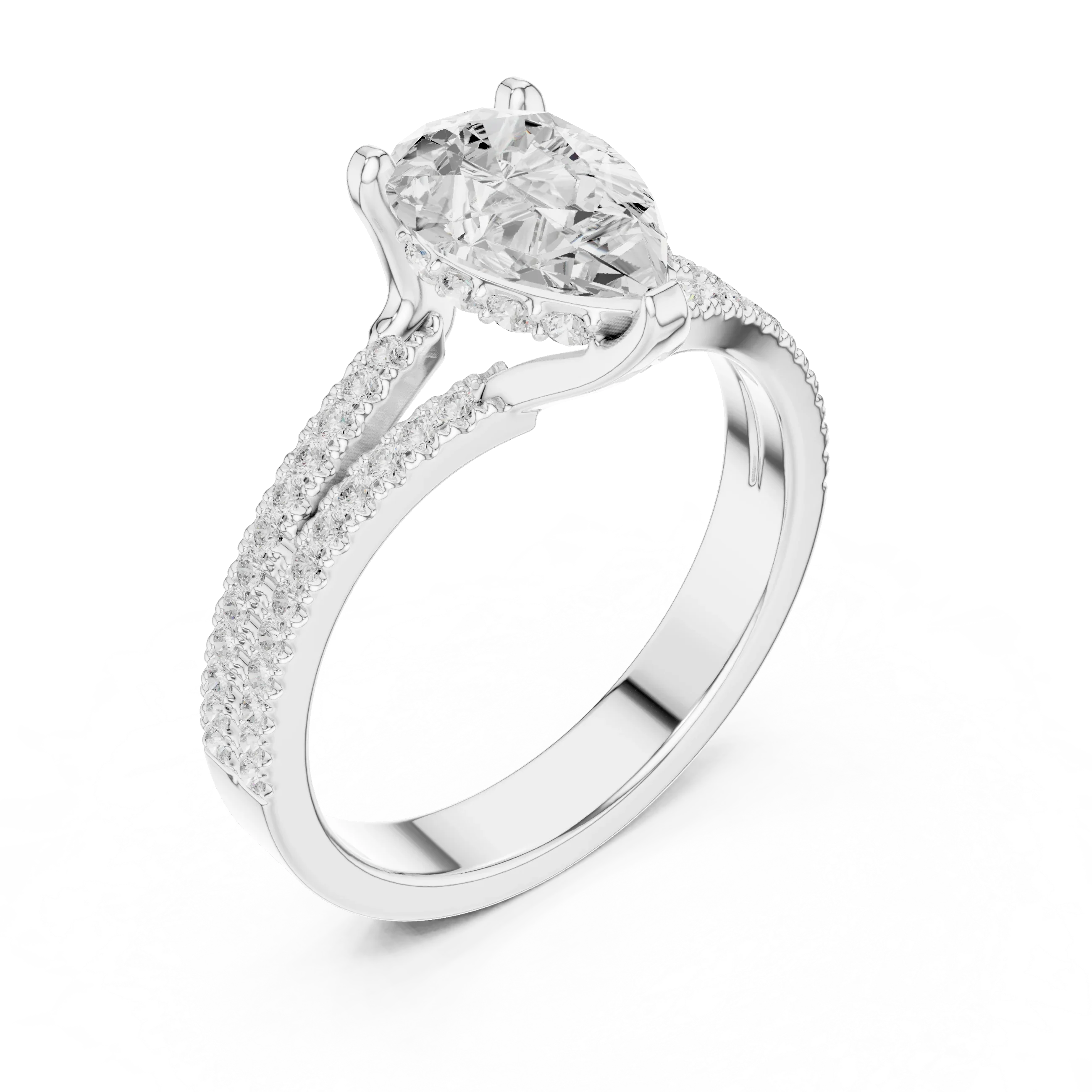 10K White Gold Split Shank 1.34 CTW Pear VVS1 Moissanite Engagement Ring