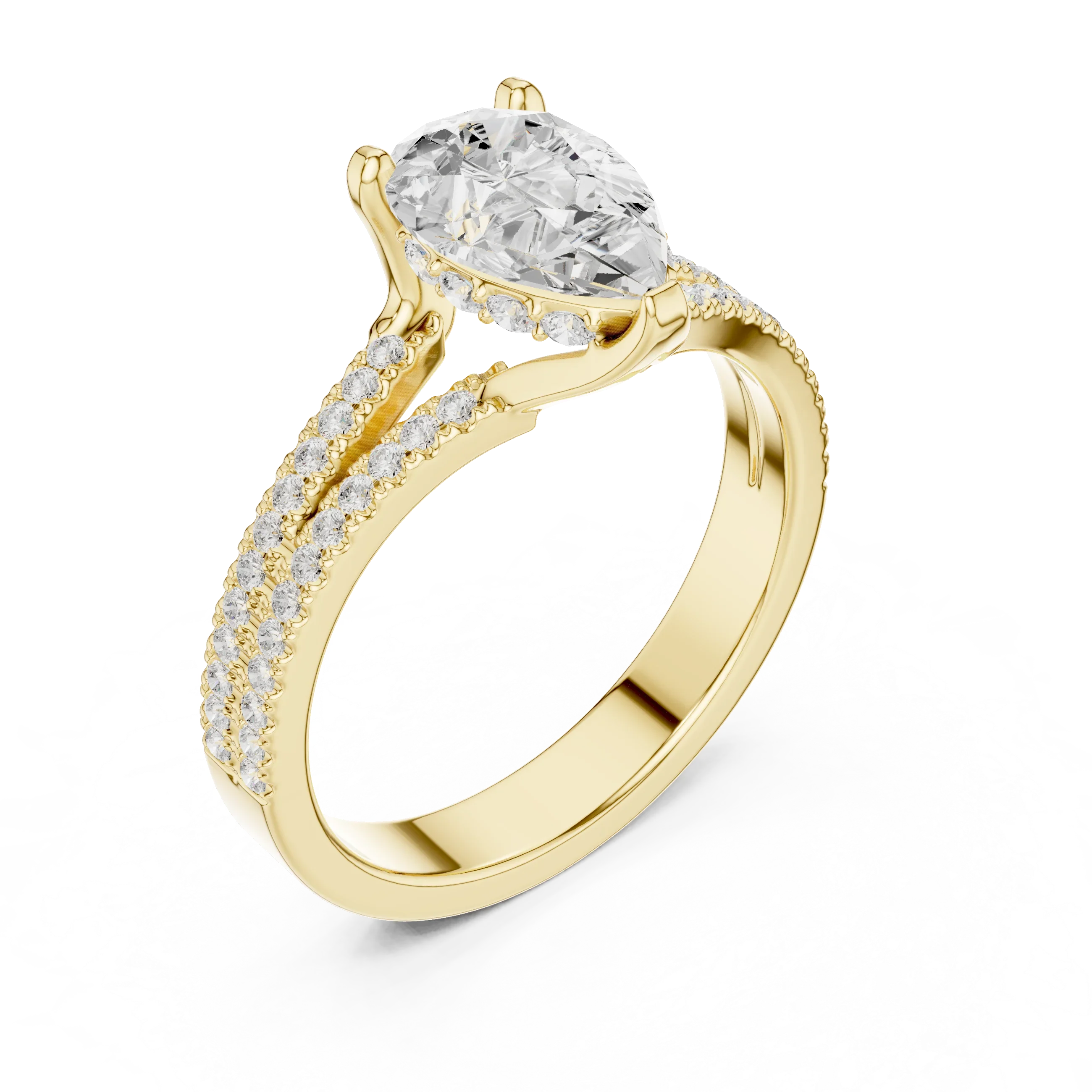 10K White Gold Split Shank 1.34 CTW Pear VVS1 Moissanite Engagement Ring
