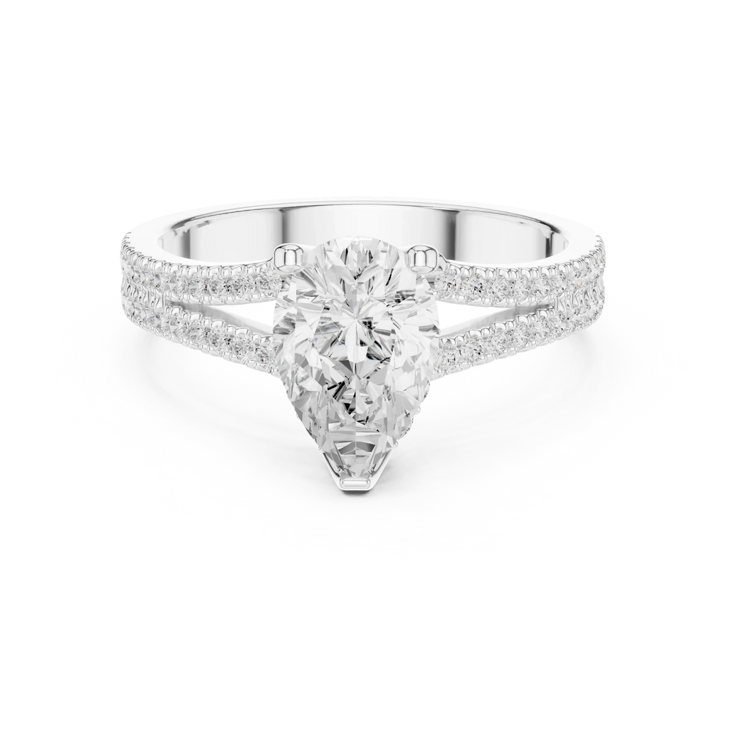 10K White Gold Split Shank 1.34 CTW Pear VVS1 Moissanite Engagement Ring