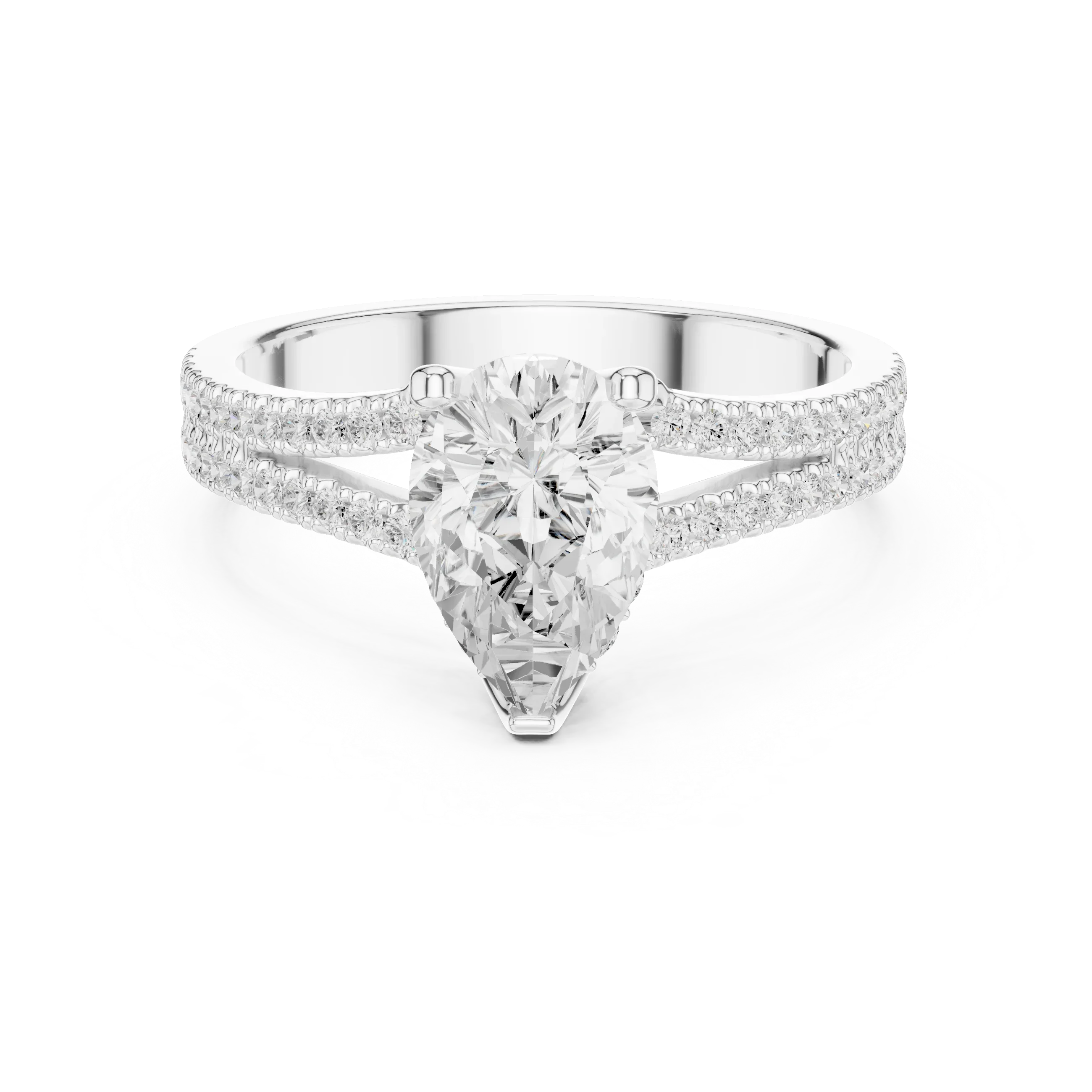 10K White Gold Split Shank 1.34 CTW Pear VVS1 Moissanite Engagement Ring