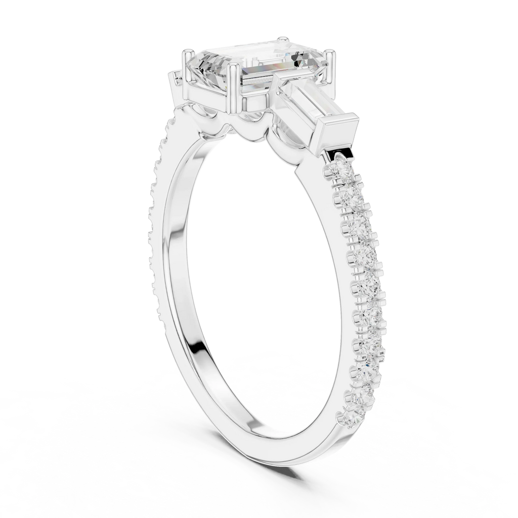 Three Stone Baguette 1.46 CTW Emerald White Gold VVS1 Cocktail Moissanite Diamond Ring