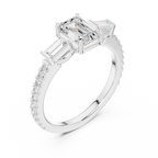 Three Stone Baguette 1.46 CTW Emerald White Gold VVS1 Cocktail Moissanite Diamond Ring