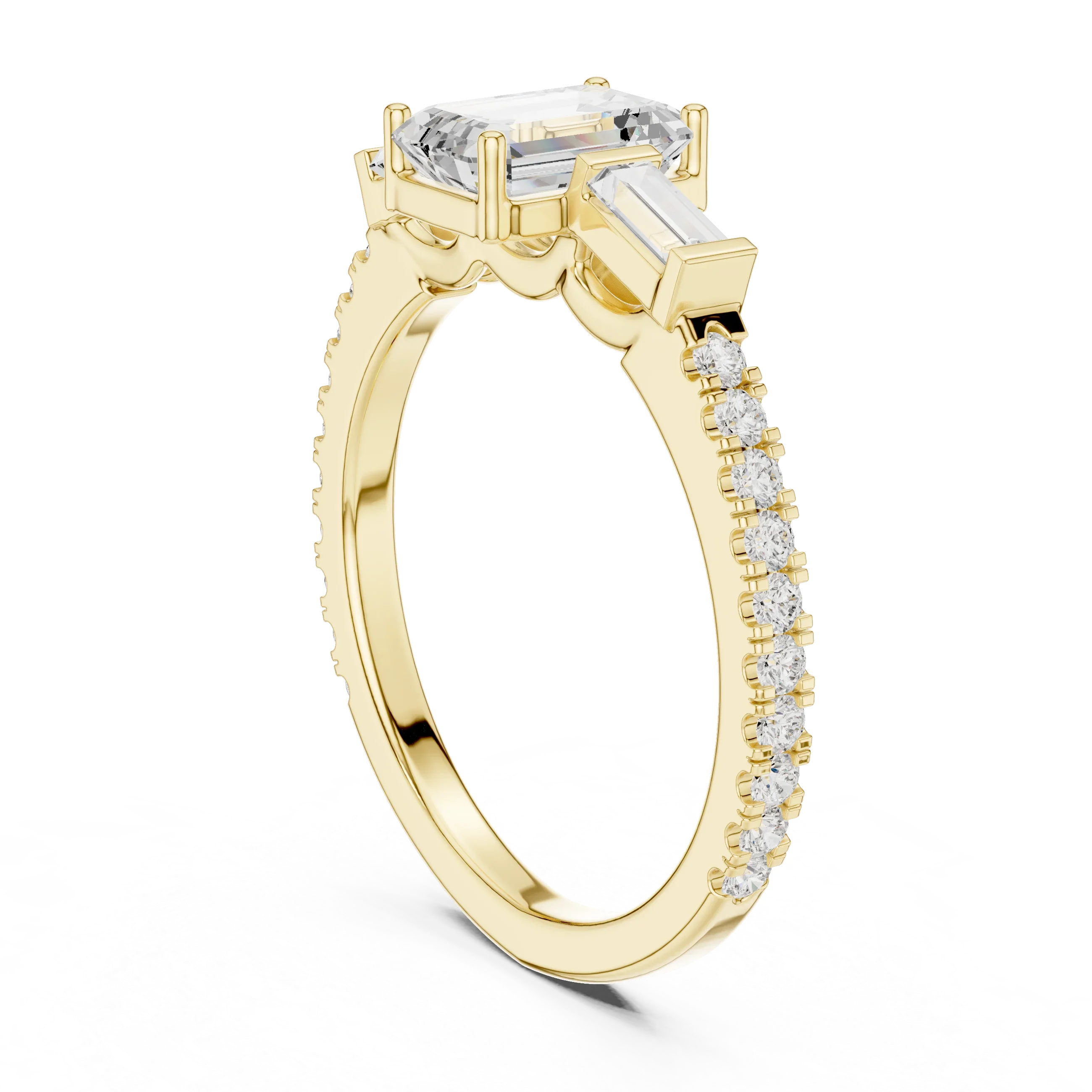 Three Stone Baguette 1.46 CTW Emerald White Gold VVS1 Cocktail Moissanite Diamond Ring